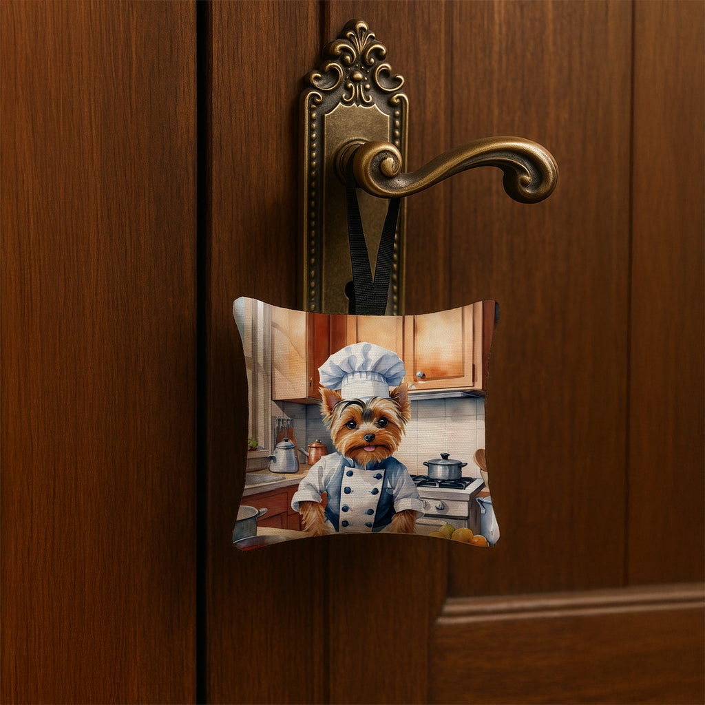 Yorkie Yorkshire Terrier The Chef Hanging Square Fabric Ornament 3.5 × 3.5 Decorative Door-Knob & Tree Hanger, Soft Fabric