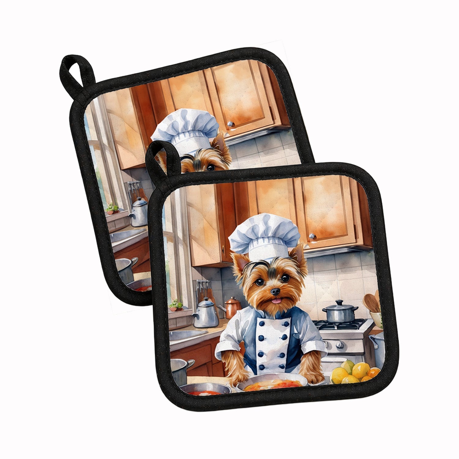 Yorkie Yorkshire Terrier The Chef Pot Holder Set of 2 Heat Resistant Quilted Hot Pads 7.5 x 7.5 Inch, Insulated Kitchen Trivets for Cooking & Baking