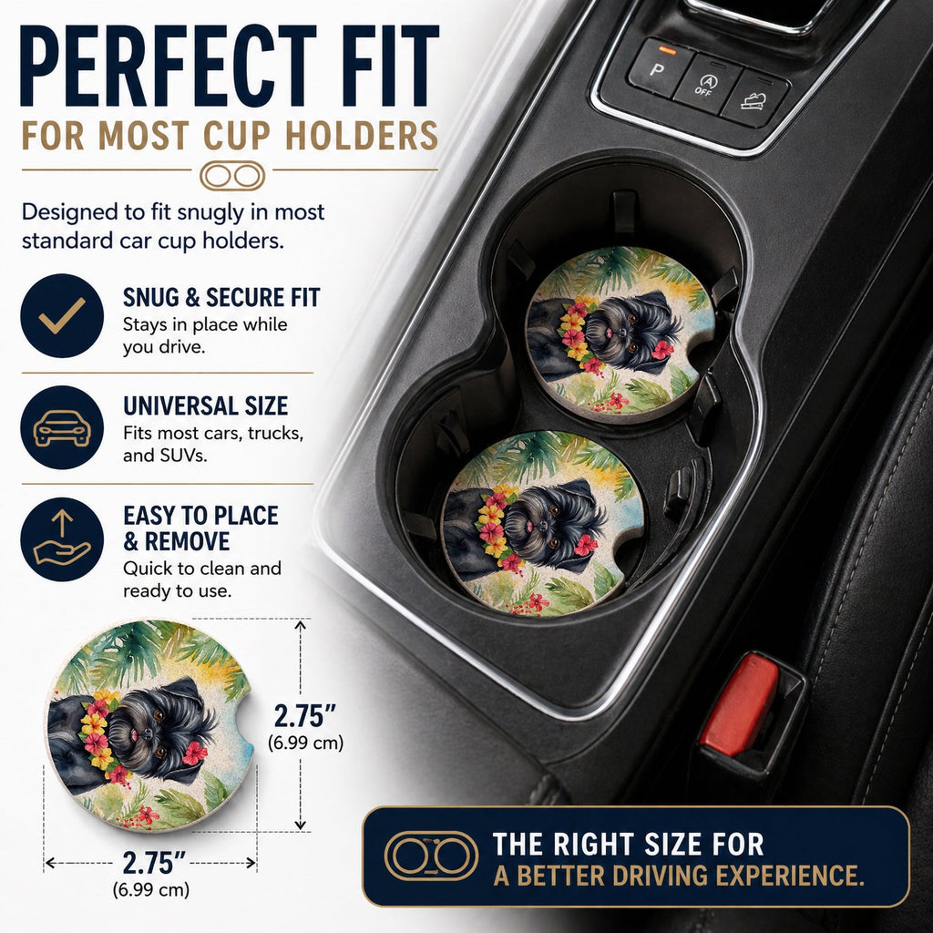 Affenpinscher Luau Set of 2 Cup Holder Car Coasters Absorbent Round Sandstone Coasters Gifts for Men or Women, 2.5, Multicolor