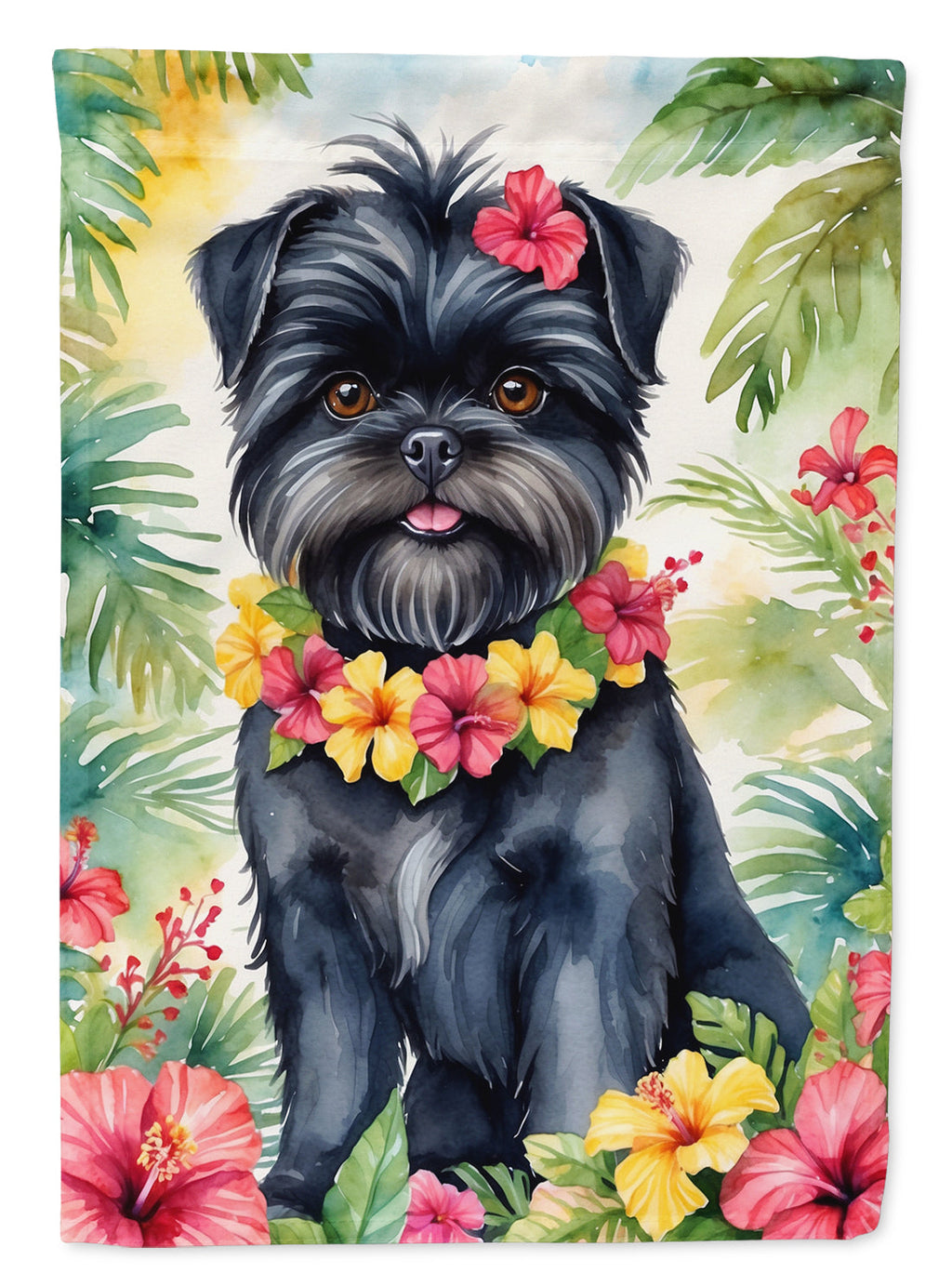 Affenpinscher Luau House Flag 28x40 Porch Sleeve Pole Decorative Outside Yard Banner Artwork Wall Hanging, Polyester