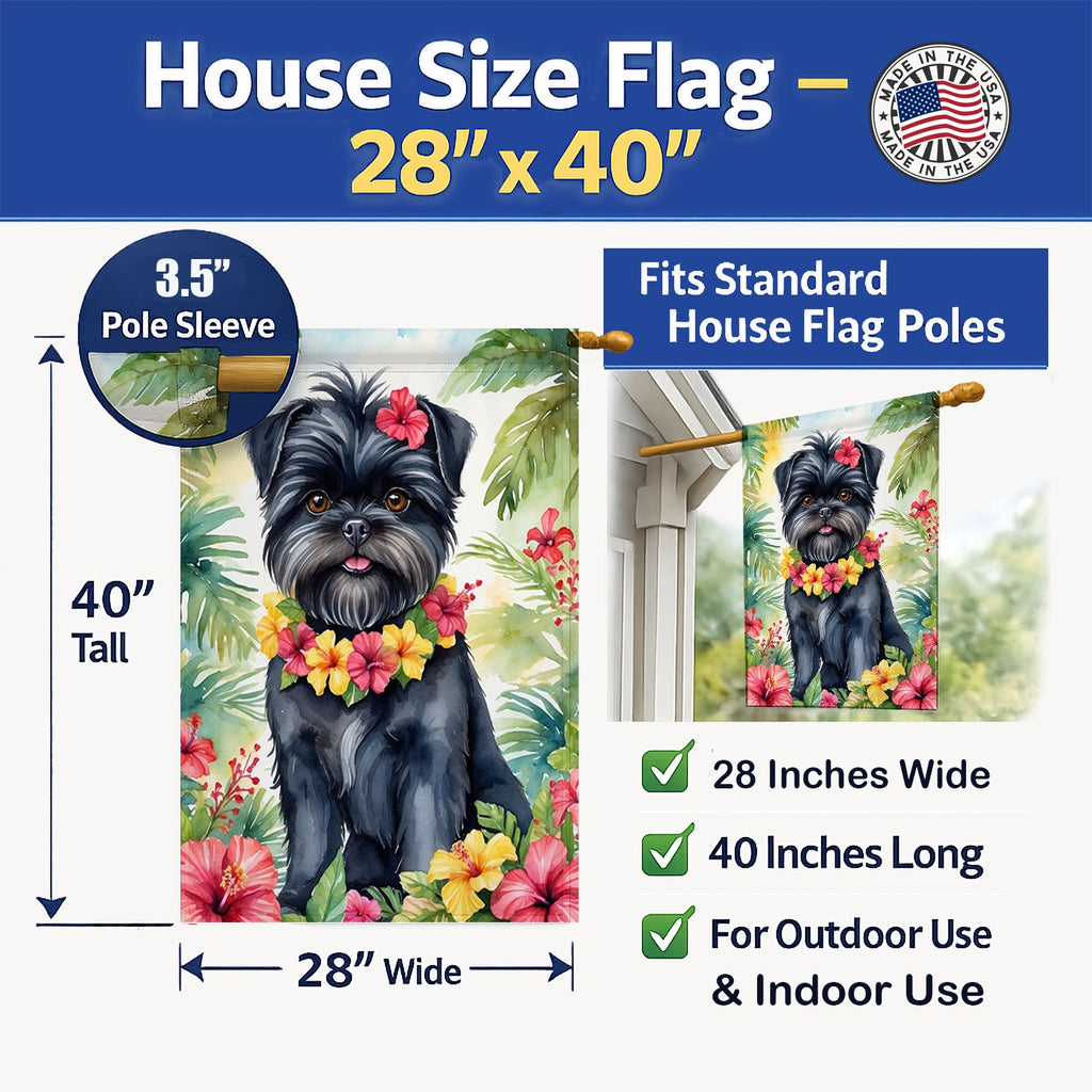 Affenpinscher Luau House Flag 28x40 Porch Sleeve Pole Decorative Outside Yard Banner Artwork Wall Hanging, Polyester