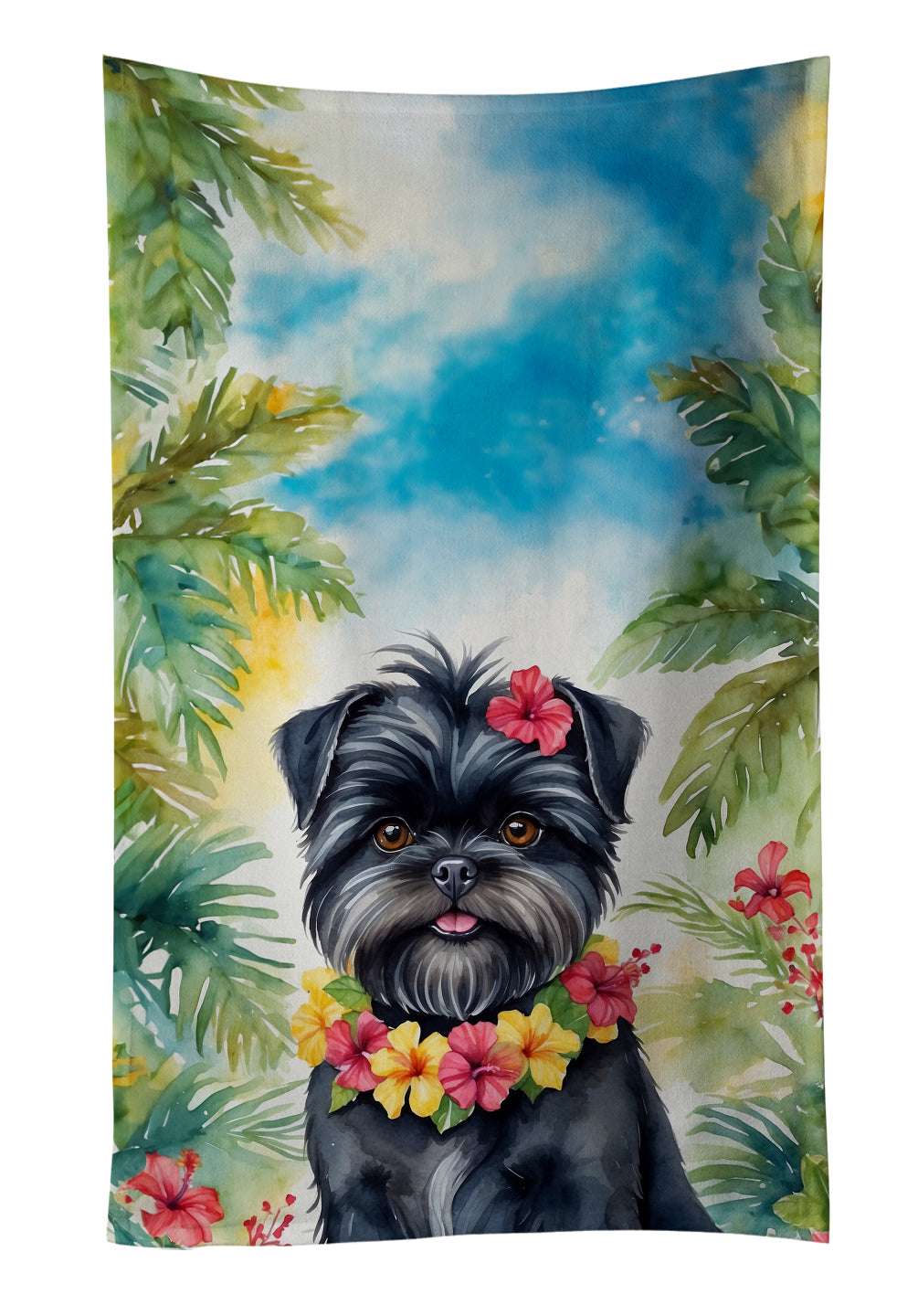 Affenpinscher Luau Kitchen Towel Velour Plush Front and Cotton Loop Back Machine Washable