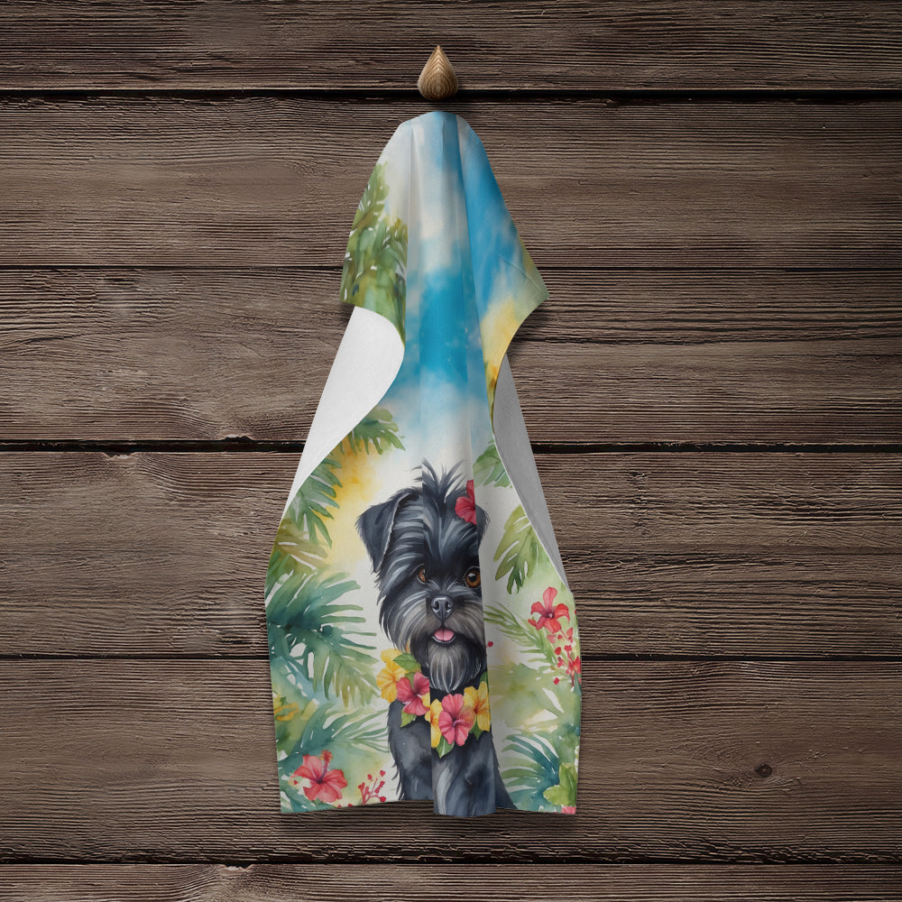 Affenpinscher Luau Kitchen Towel Velour Plush Front and Cotton Loop Back Machine Washable