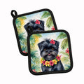 Affenpinscher Luau Pot Holder Set of 2 Heat Resistant Quilted Hot Pads 7.5 x 7.5 Inch, Insulated Kitchen Trivets for Cooking & Baking
