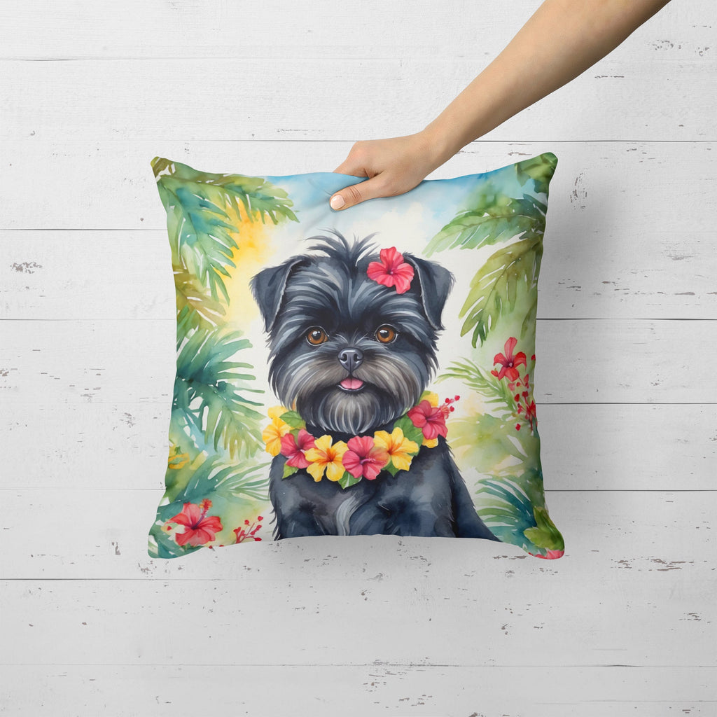 Affenpinscher Luau Decorative Throw Pillow 18x18 Indoor Outdoor Accent Cushion, Fabric Cover with Insert for Sofa, Bed, Porch & Living Room