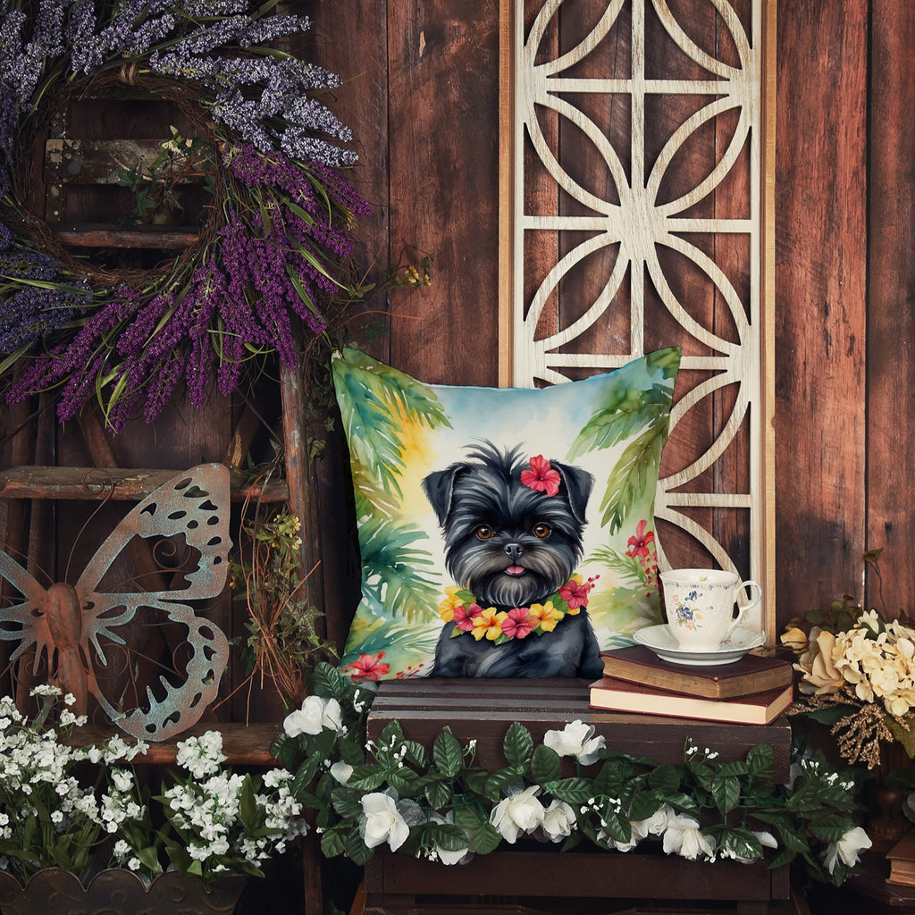 Affenpinscher Luau Decorative Throw Pillow 18x18 Indoor Outdoor Accent Cushion, Fabric Cover with Insert for Sofa, Bed, Porch & Living Room