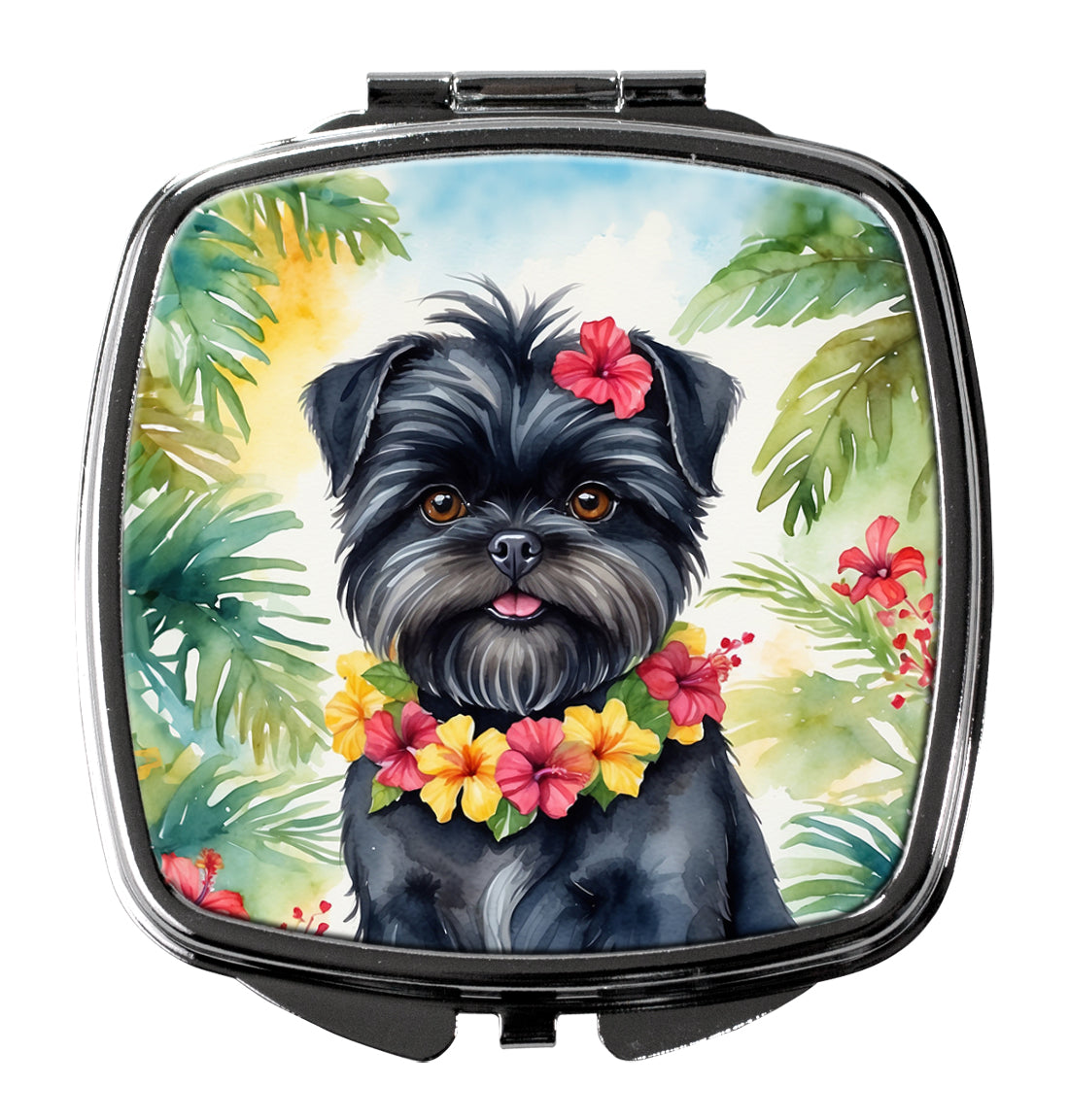 Affenpinscher Luau Compact Mirror Decorative Travel Makeup Mirror for Women Girls Gifts Pocket Makeup Mirror Folding Handheld