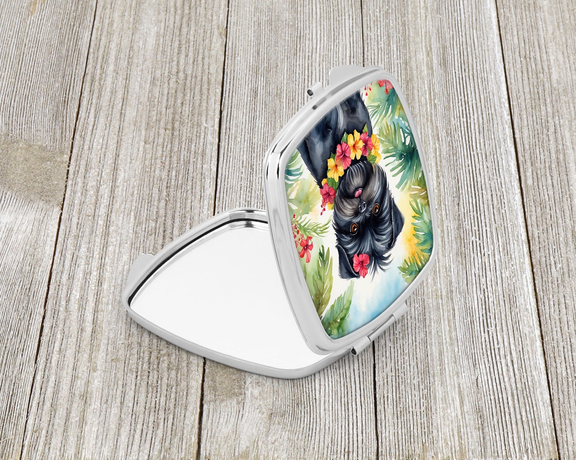 Affenpinscher Luau Compact Mirror Decorative Travel Makeup Mirror for Women Girls Gifts Pocket Makeup Mirror Folding Handheld