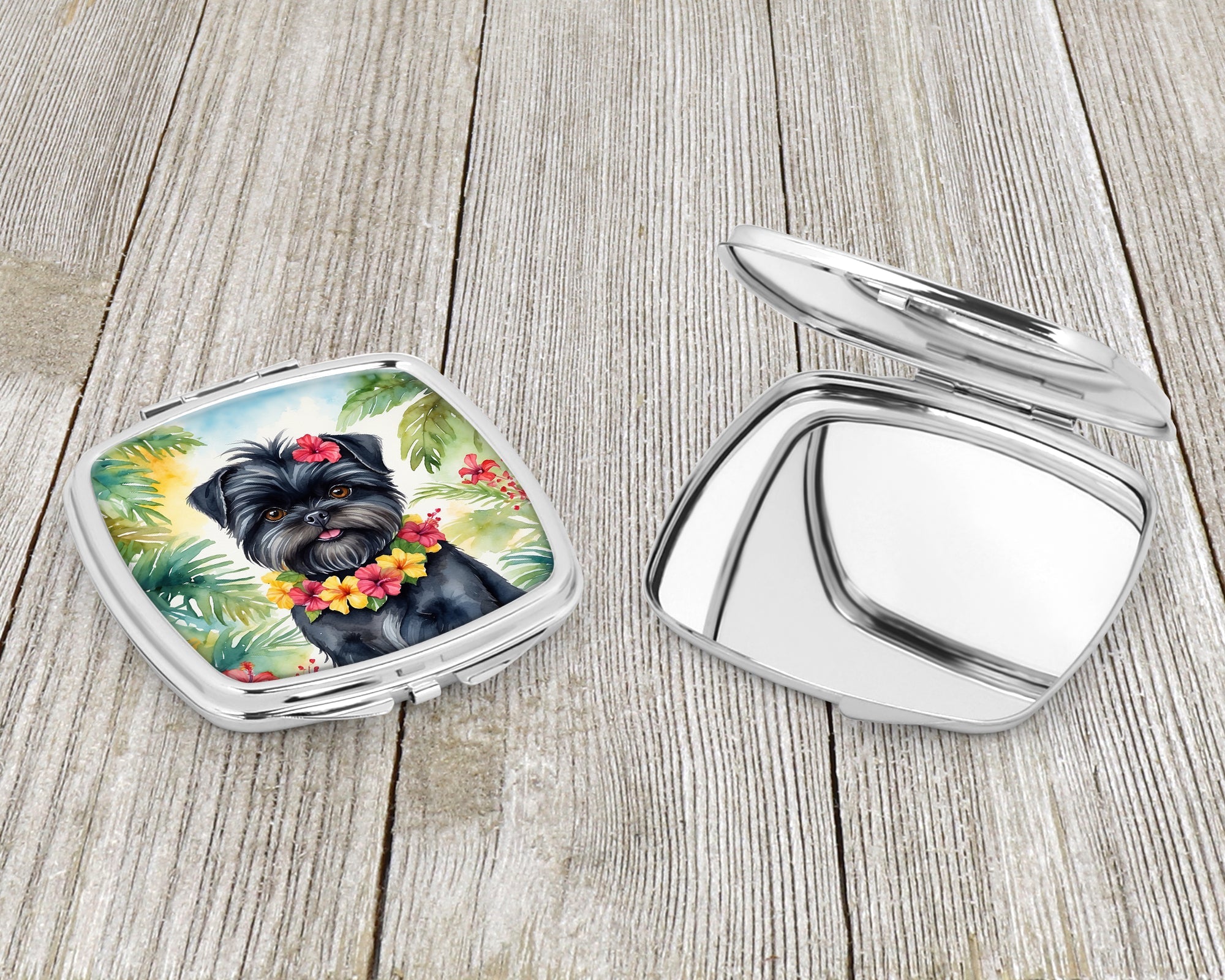 Affenpinscher Luau Compact Mirror Decorative Travel Makeup Mirror for Women Girls Gifts Pocket Makeup Mirror Folding Handheld