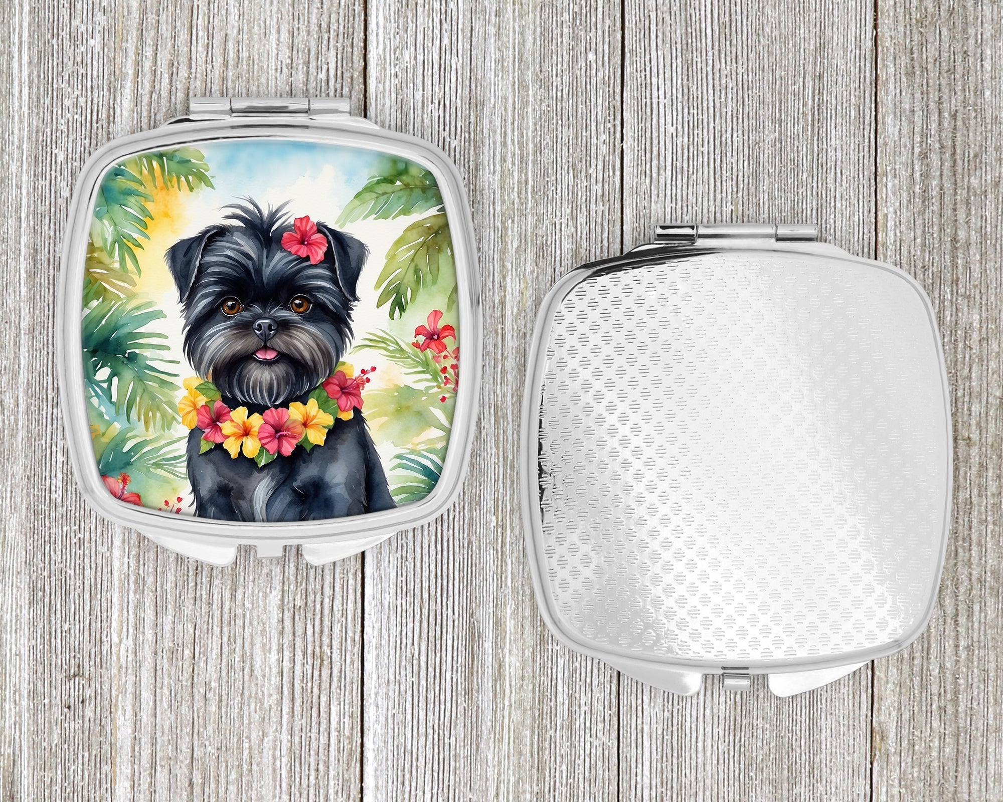 Affenpinscher Luau Compact Mirror Decorative Travel Makeup Mirror for Women Girls Gifts Pocket Makeup Mirror Folding Handheld
