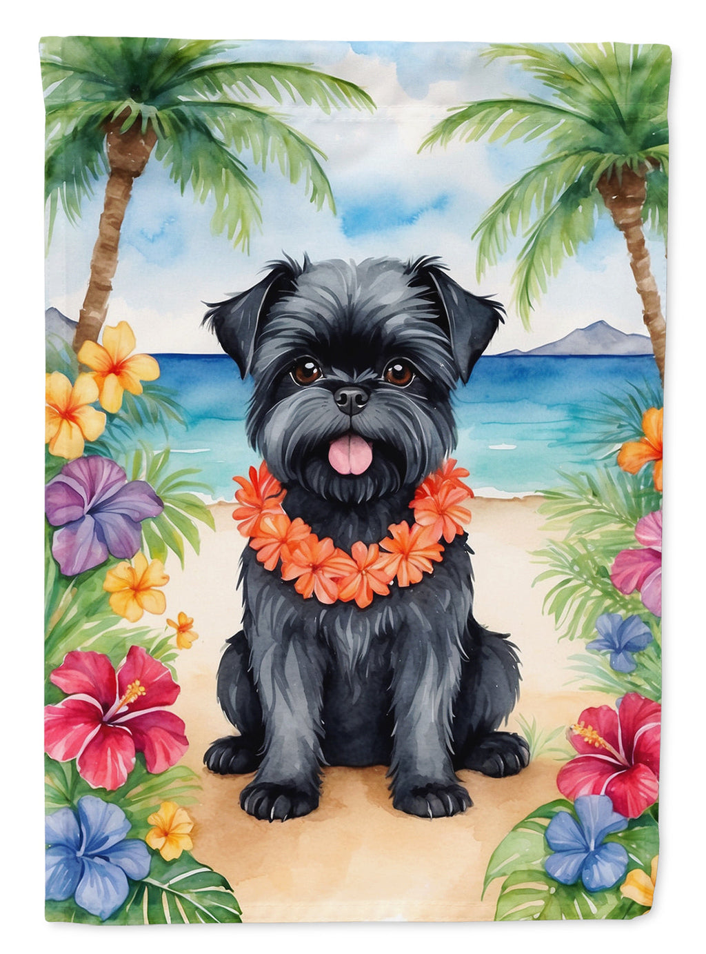 Affenpinscher Luau House Flag 28x40 Porch Sleeve Pole Decorative Outside Yard Banner Artwork Wall Hanging, Polyester