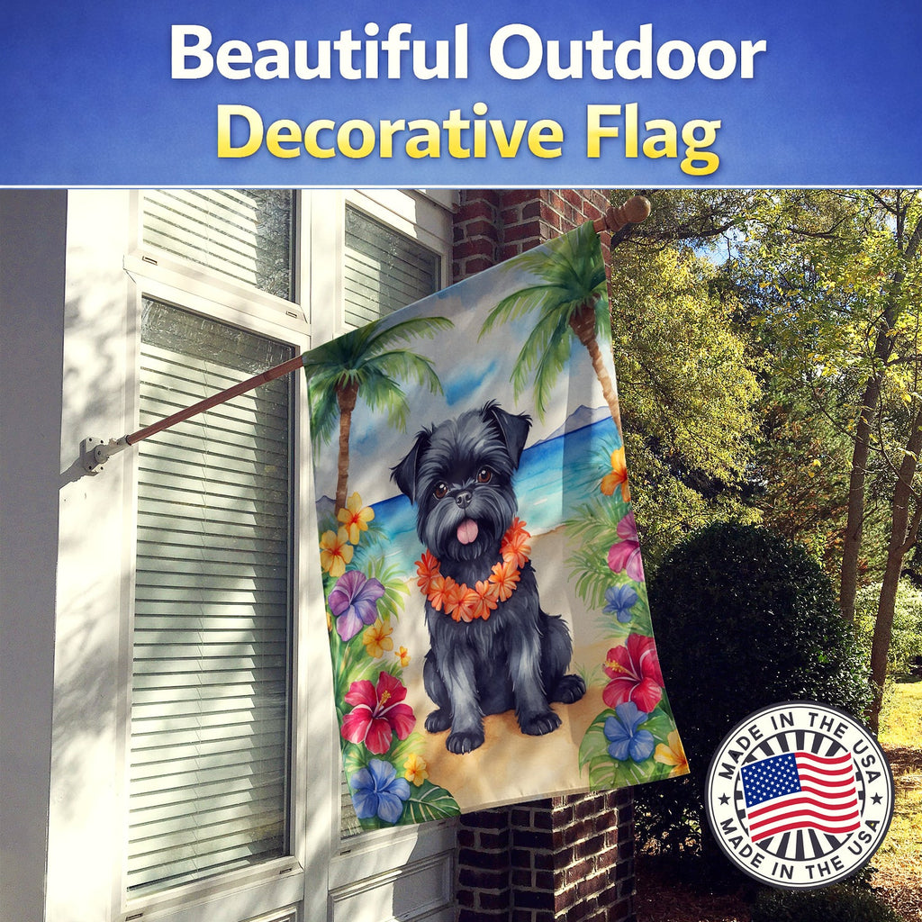 Affenpinscher Luau House Flag 28x40 Porch Sleeve Pole Decorative Outside Yard Banner Artwork Wall Hanging, Polyester