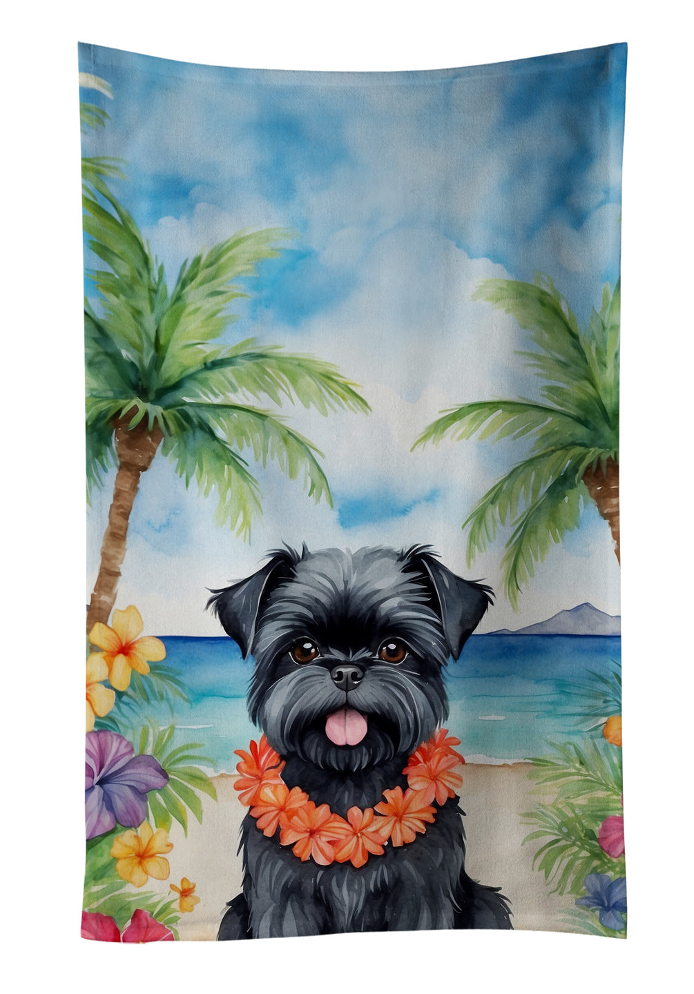 Affenpinscher Luau Kitchen Towel Velour Plush Front and Cotton Loop Back Machine Washable