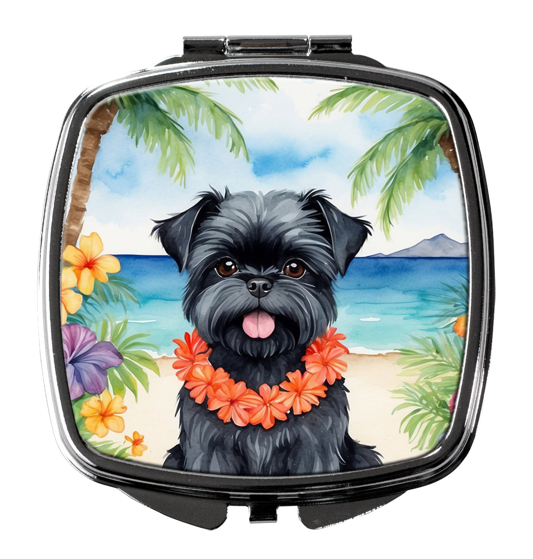 Affenpinscher Luau Compact Mirror Decorative Travel Makeup Mirror for Women Girls Gifts Pocket Makeup Mirror Folding Handheld
