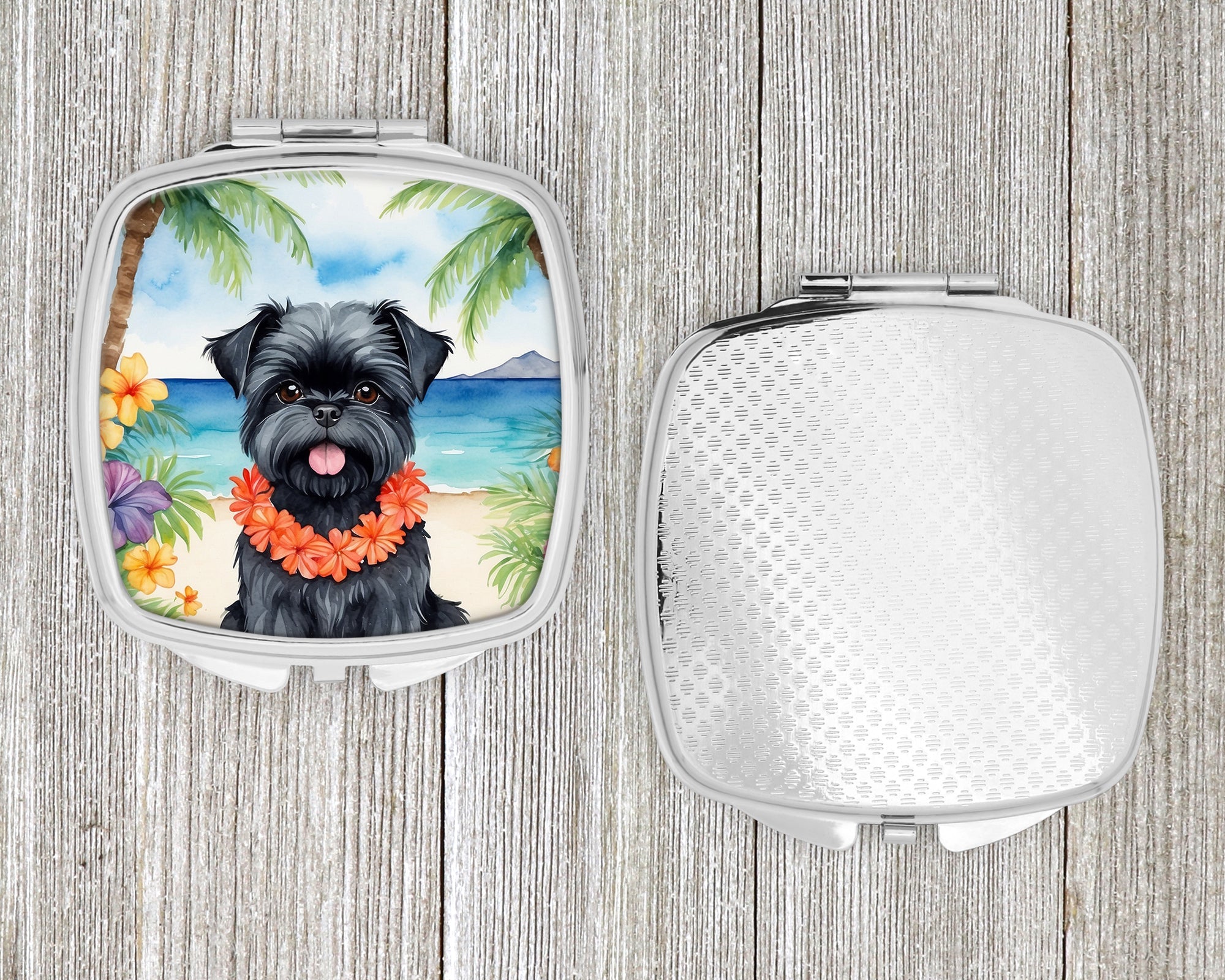 Affenpinscher Luau Compact Mirror Decorative Travel Makeup Mirror for Women Girls Gifts Pocket Makeup Mirror Folding Handheld