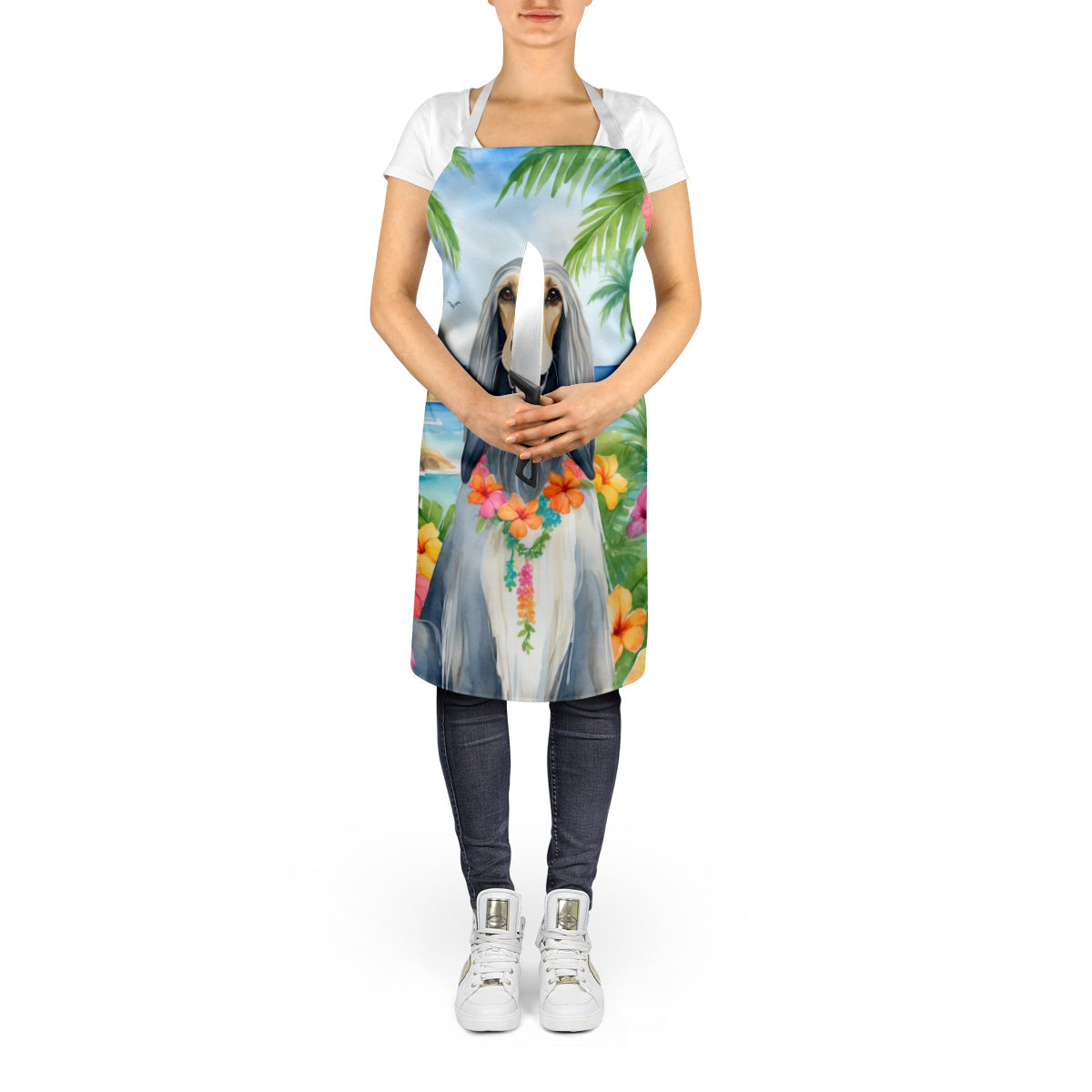 Afghan Hound Luau Apron Cooking Kitchen Server Baking Crafts Gardening for Adult Women Men, Unisex, Large, Multicolor