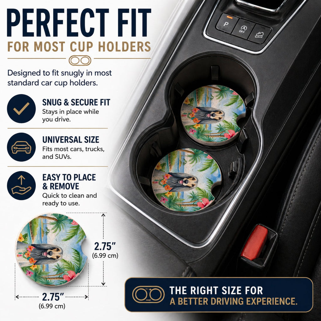 Afghan Hound Luau Set of 2 Cup Holder Car Coasters Absorbent Round Sandstone Coasters Gifts for Men or Women, 2.5, Multicolor