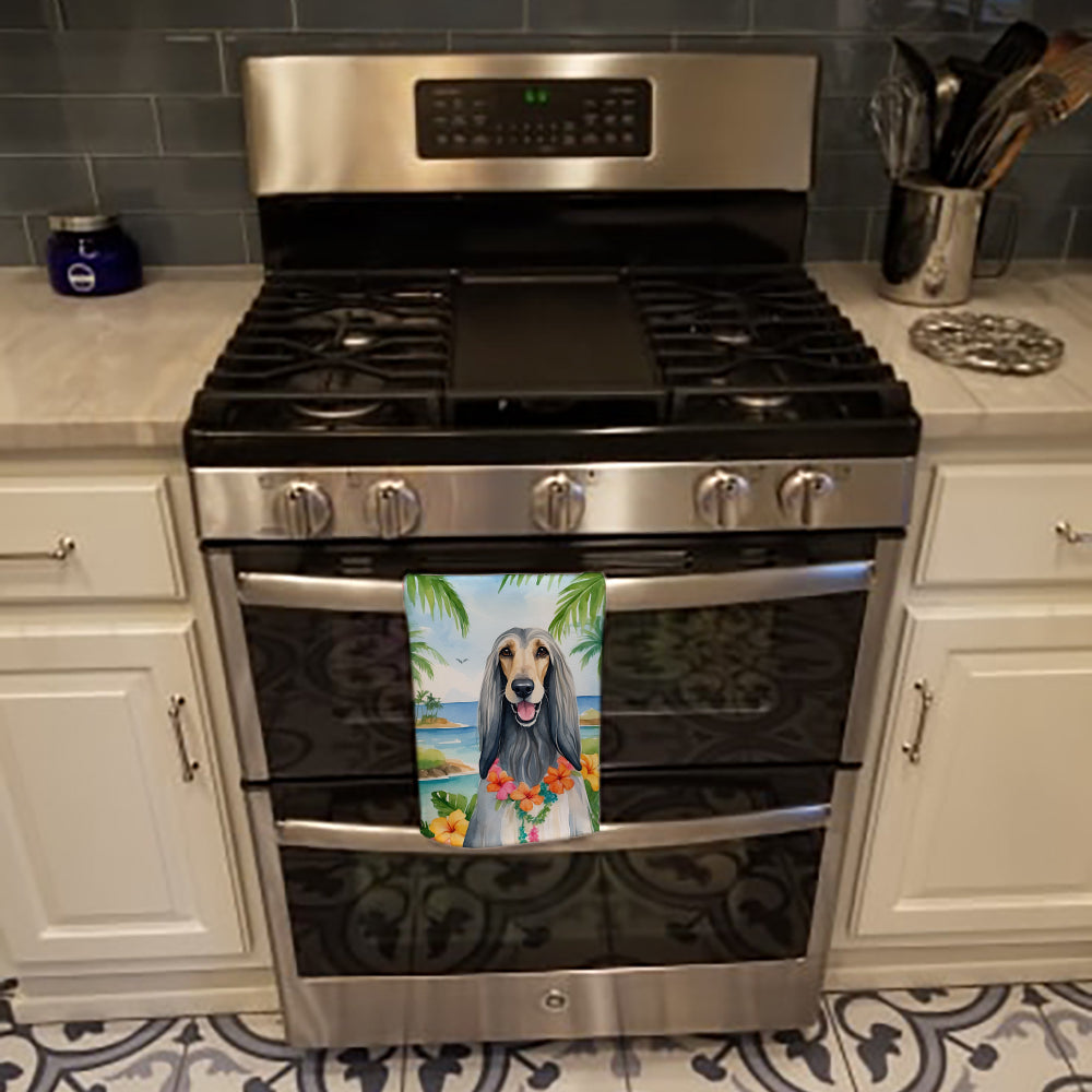 Afghan Hound Luau Kitchen Towel Velour Plush Front and Cotton Loop Back Machine Washable
