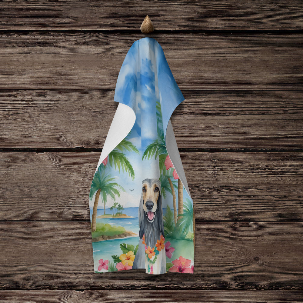 Afghan Hound Luau Kitchen Towel Velour Plush Front and Cotton Loop Back Machine Washable