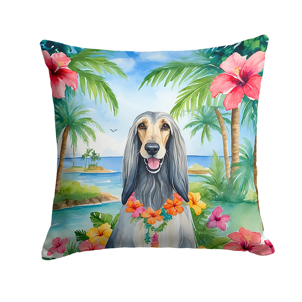 Afghan Hound Luau Decorative Throw Pillow 14x14 Indoor Outdoor Accent Cushion, Fabric Cover with Insert for Sofa, Bed, Porch & Living Room
