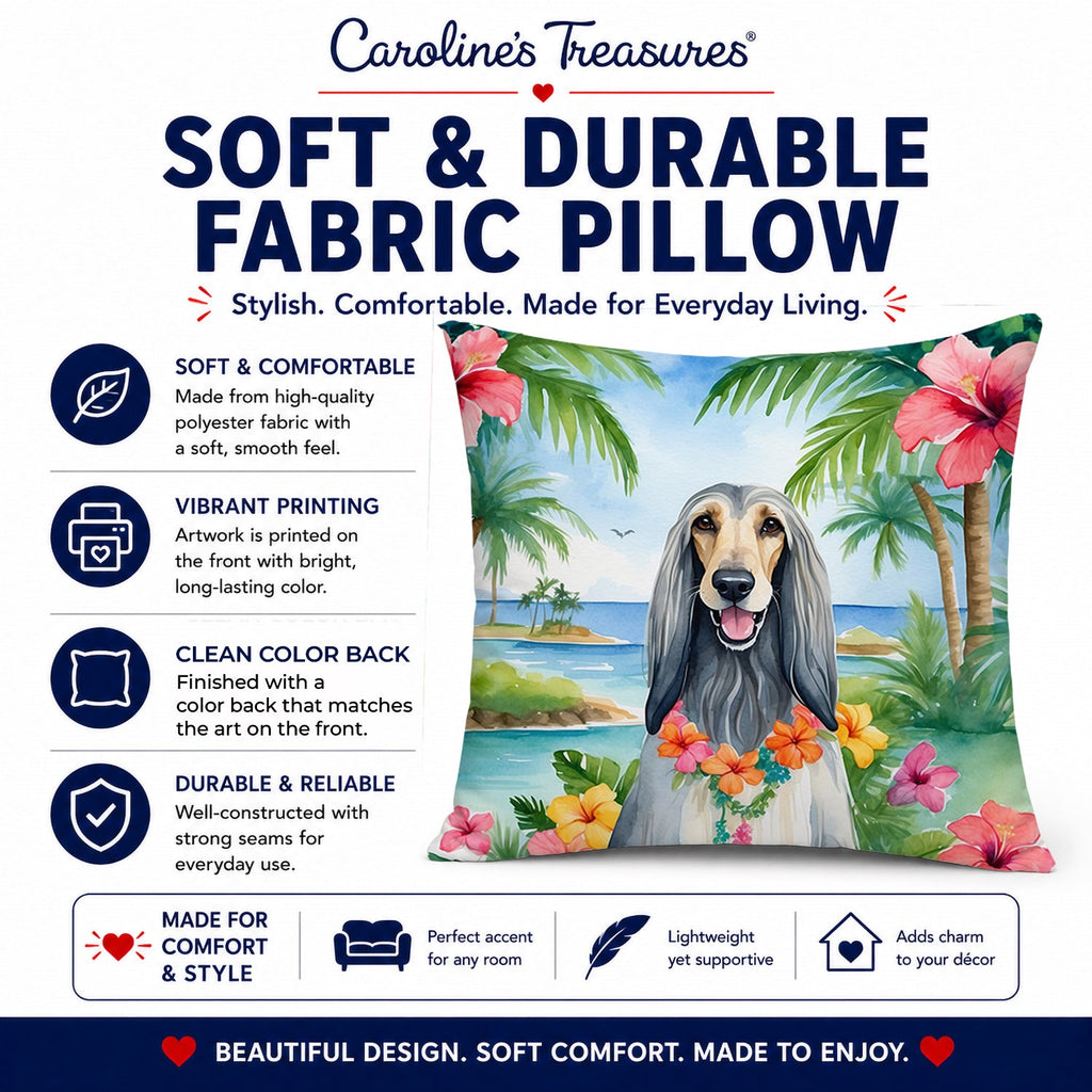 Afghan Hound Luau Decorative Throw Pillow 14x14 Indoor Outdoor Accent Cushion, Fabric Cover with Insert for Sofa, Bed, Porch & Living Room