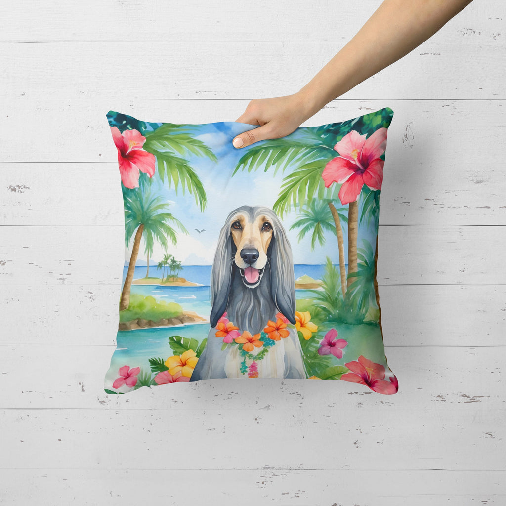 Afghan Hound Luau Decorative Throw Pillow 18x18 Indoor Outdoor Accent Cushion, Fabric Cover with Insert for Sofa, Bed, Porch & Living Room