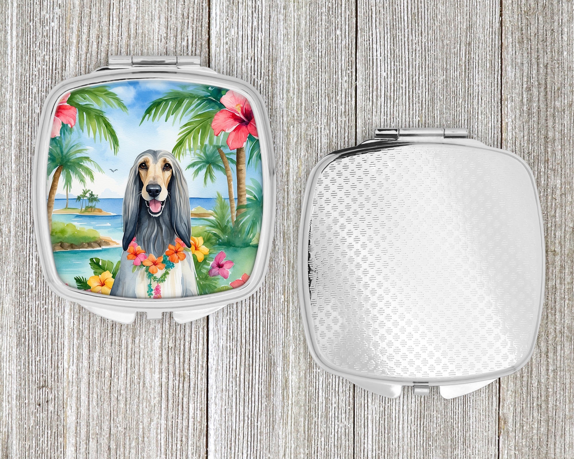 Afghan Hound Luau Compact Mirror Decorative Travel Makeup Mirror for Women Girls Gifts Pocket Makeup Mirror Folding Handheld