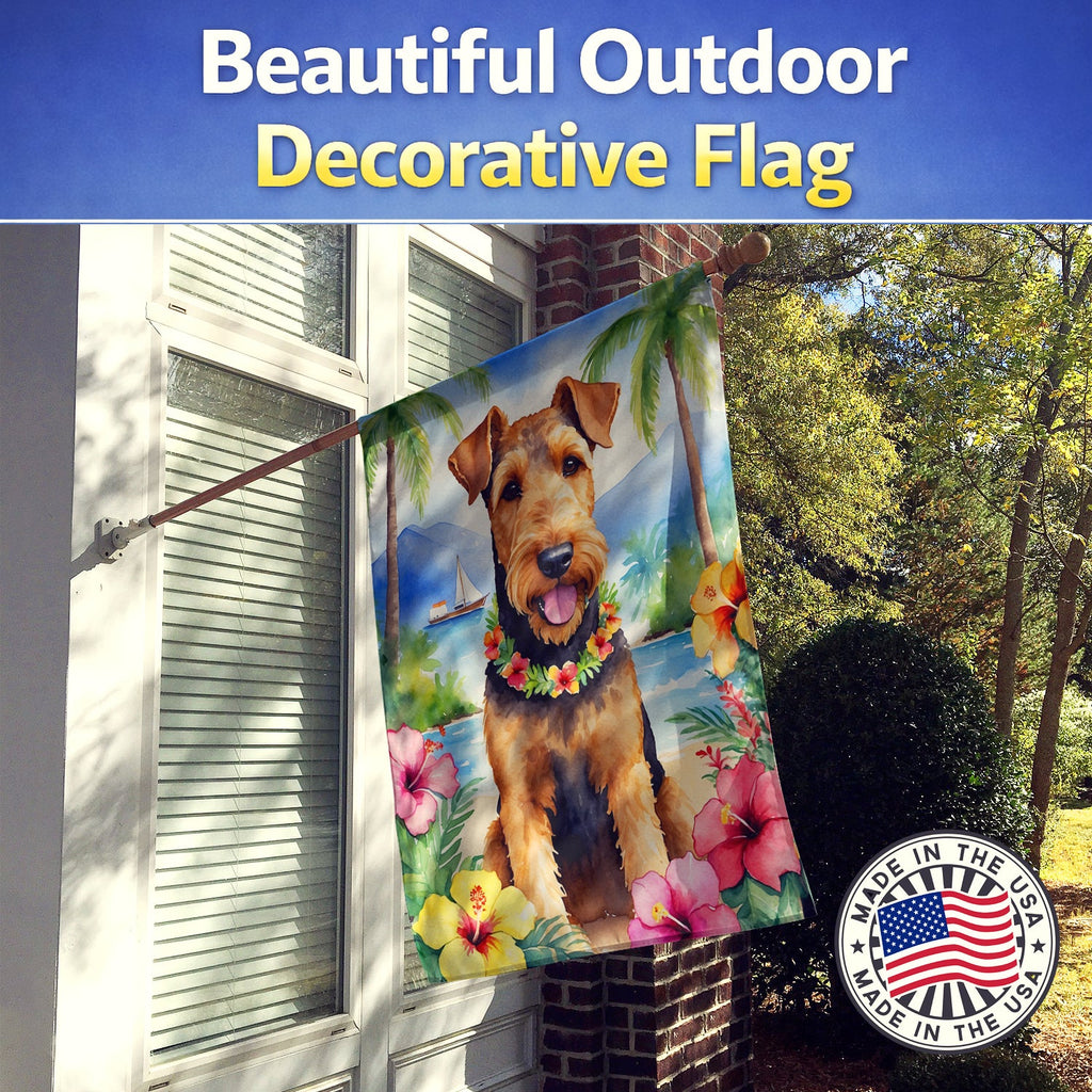 Airedale Terrier Luau House Flag 28x40 Porch Sleeve Pole Decorative Outside Yard Banner Artwork Wall Hanging, Polyester
