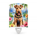 Airedale Terrier Luau Ceramic Night Light Compact, UL-Certified, Ideal for Bedroom, Bathroom, Nursery, Hallway, Kitchen, 6x4x3, Multicolor
