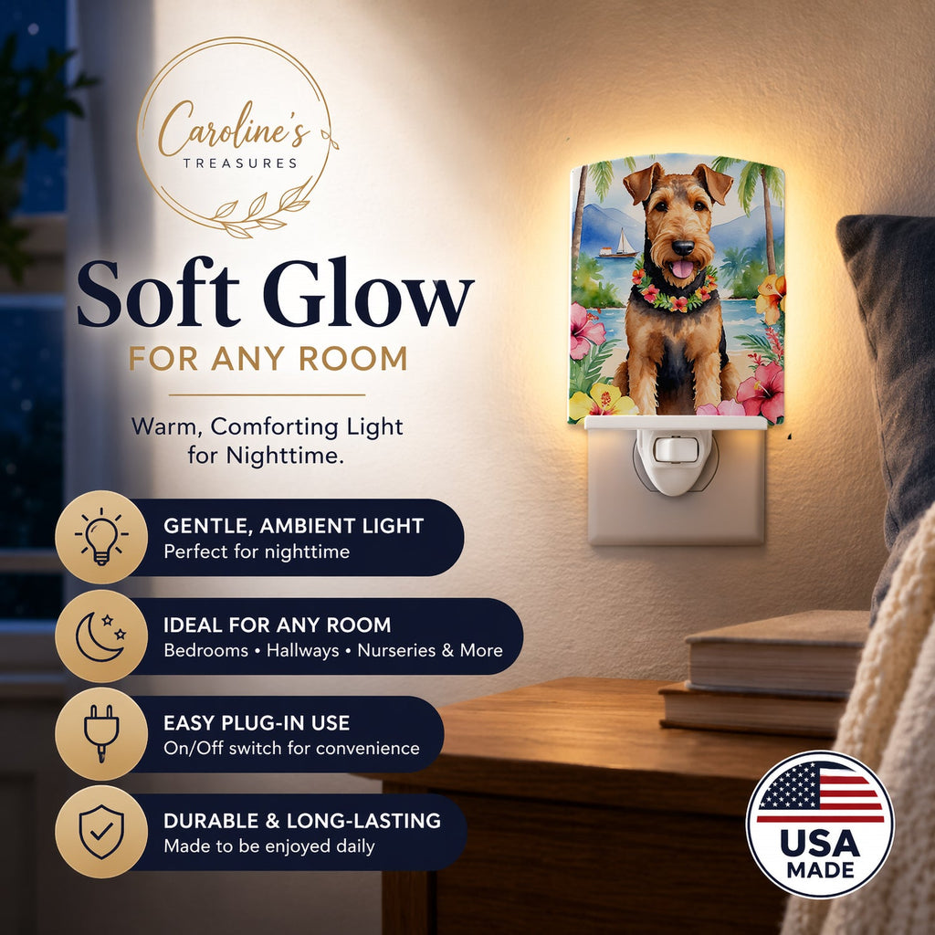 Airedale Terrier Luau Ceramic Night Light Compact, UL-Certified, Ideal for Bedroom, Bathroom, Nursery, Hallway, Kitchen, 6x4x3, Multicolor