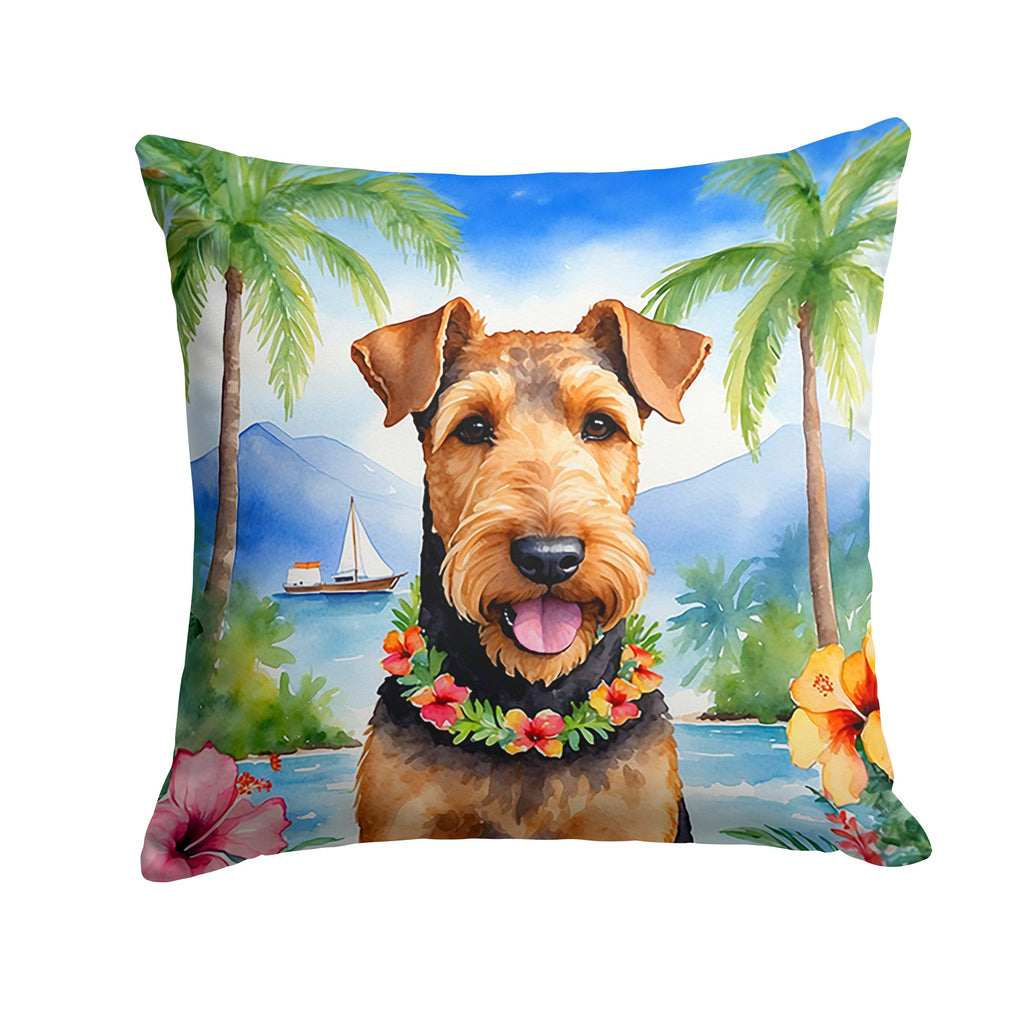 Airedale Terrier Luau Decorative Throw Pillow 14x14 Indoor Outdoor Accent Cushion, Fabric Cover with Insert for Sofa, Bed, Porch & Living Room