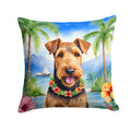 Airedale Terrier Luau Decorative Throw Pillow 14x14 Indoor Outdoor Accent Cushion, Fabric Cover with Insert for Sofa, Bed, Porch & Living Room