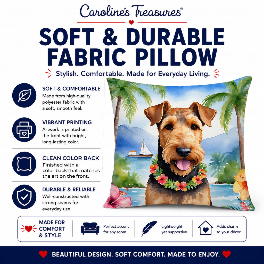 Airedale Terrier Luau Decorative Throw Pillow 14x14 Indoor Outdoor Accent Cushion, Fabric Cover with Insert for Sofa, Bed, Porch & Living Room