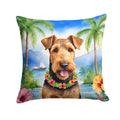 Airedale Terrier Luau Decorative Throw Pillow 18x18 Indoor Outdoor Accent Cushion, Fabric Cover with Insert for Sofa, Bed, Porch & Living Room