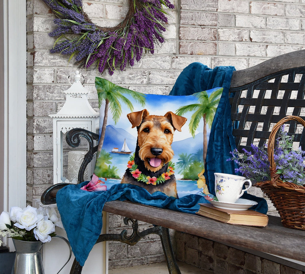 Airedale Terrier Luau Decorative Throw Pillow 18x18 Indoor Outdoor Accent Cushion, Fabric Cover with Insert for Sofa, Bed, Porch & Living Room