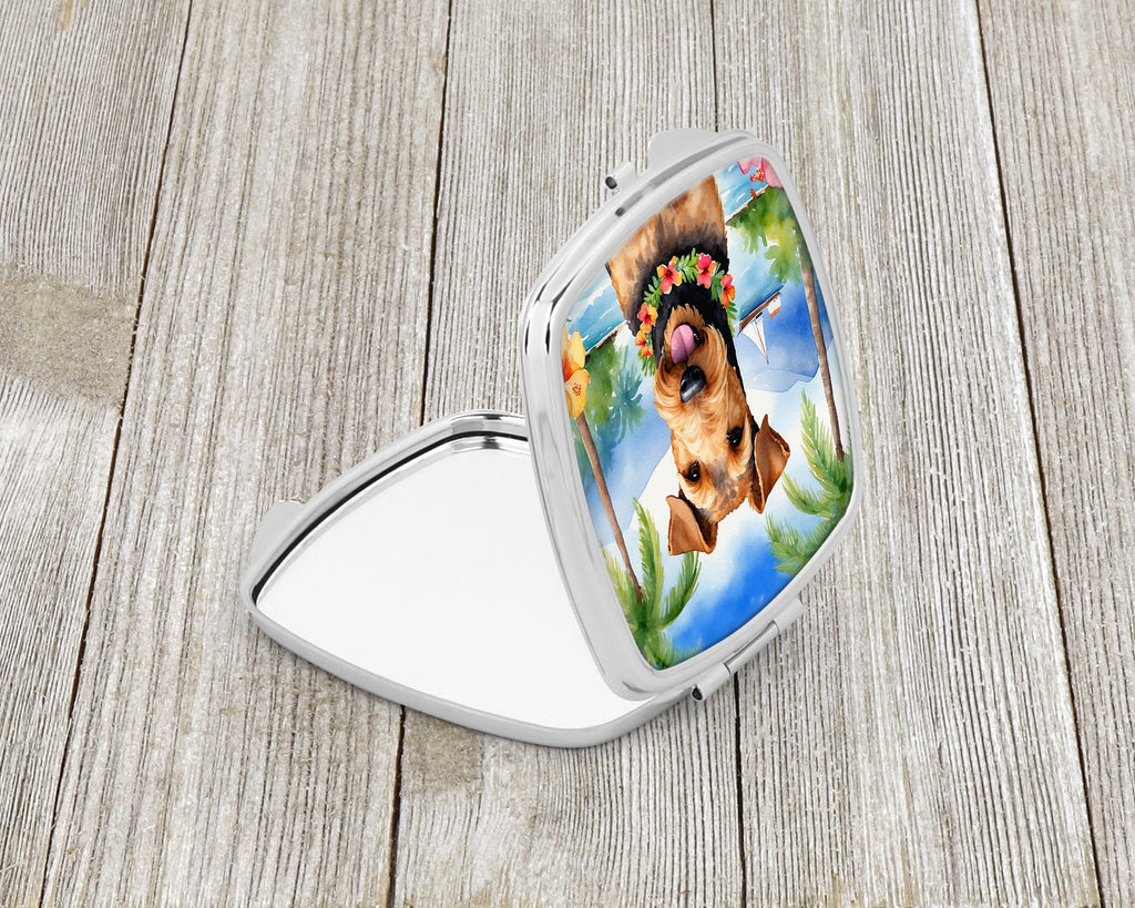 Airedale Terrier Luau Compact Mirror Decorative Travel Makeup Mirror for Women Girls Gifts Pocket Makeup Mirror Folding Handheld