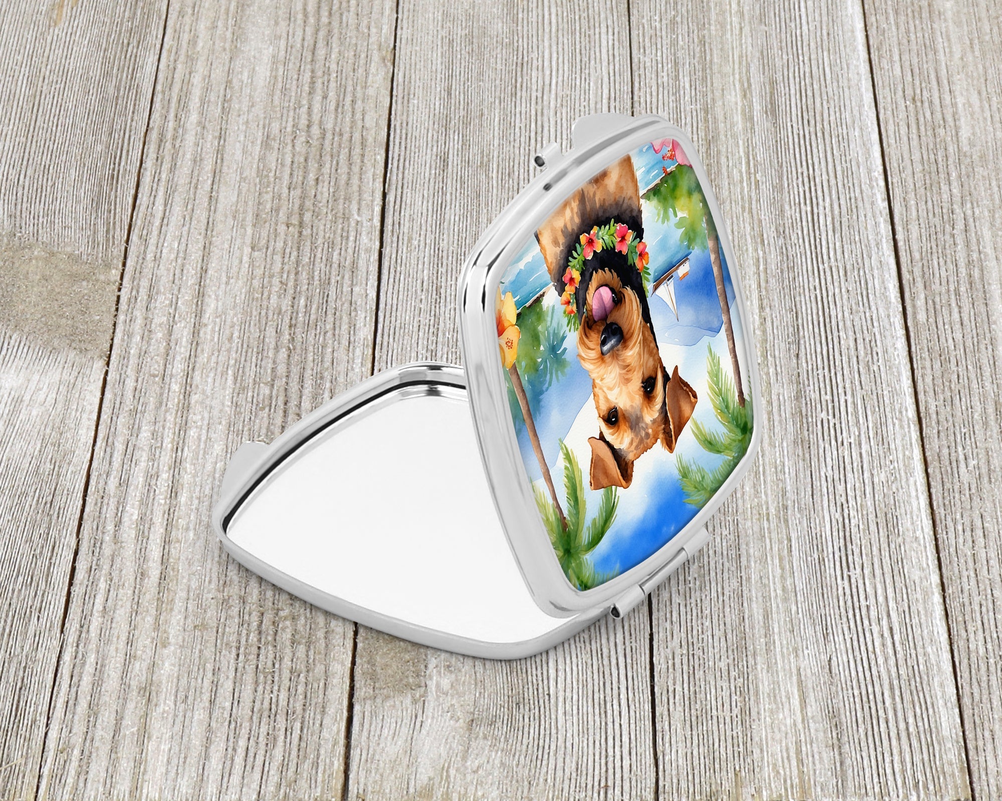 Airedale Terrier Luau Compact Mirror Decorative Travel Makeup Mirror for Women Girls Gifts Pocket Makeup Mirror Folding Handheld