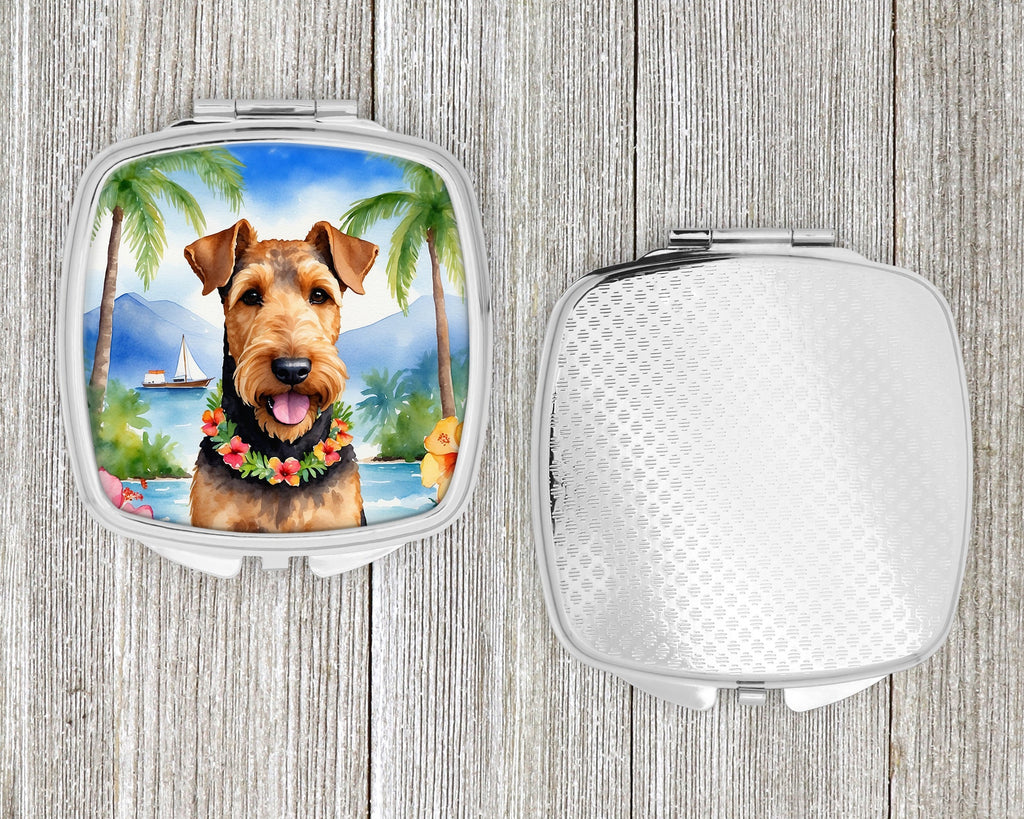 Airedale Terrier Luau Compact Mirror Decorative Travel Makeup Mirror for Women Girls Gifts Pocket Makeup Mirror Folding Handheld