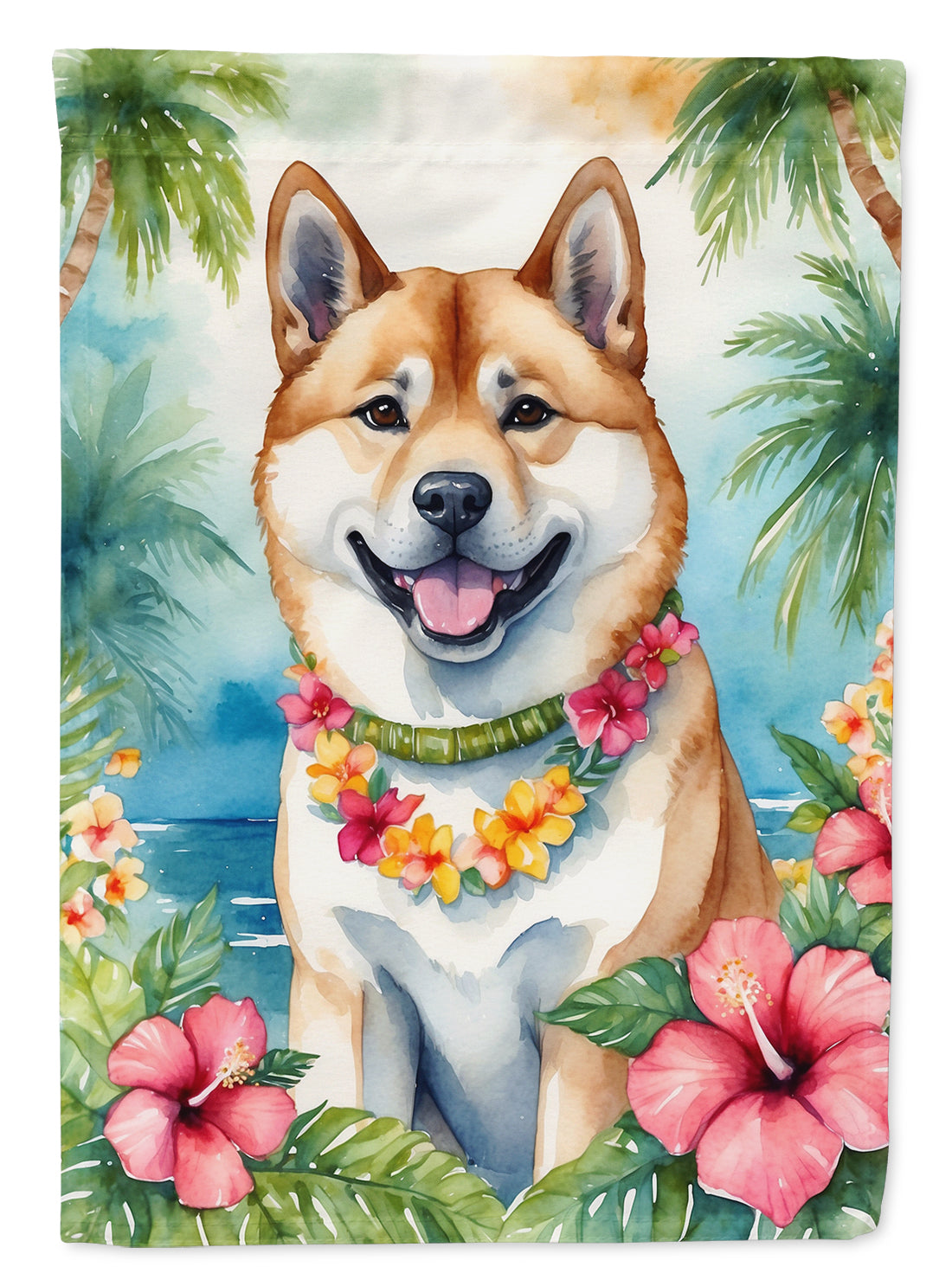 Akita Luau House Flag 28x40 Porch Sleeve Pole Decorative Outside Yard Banner Artwork Wall Hanging, Polyester
