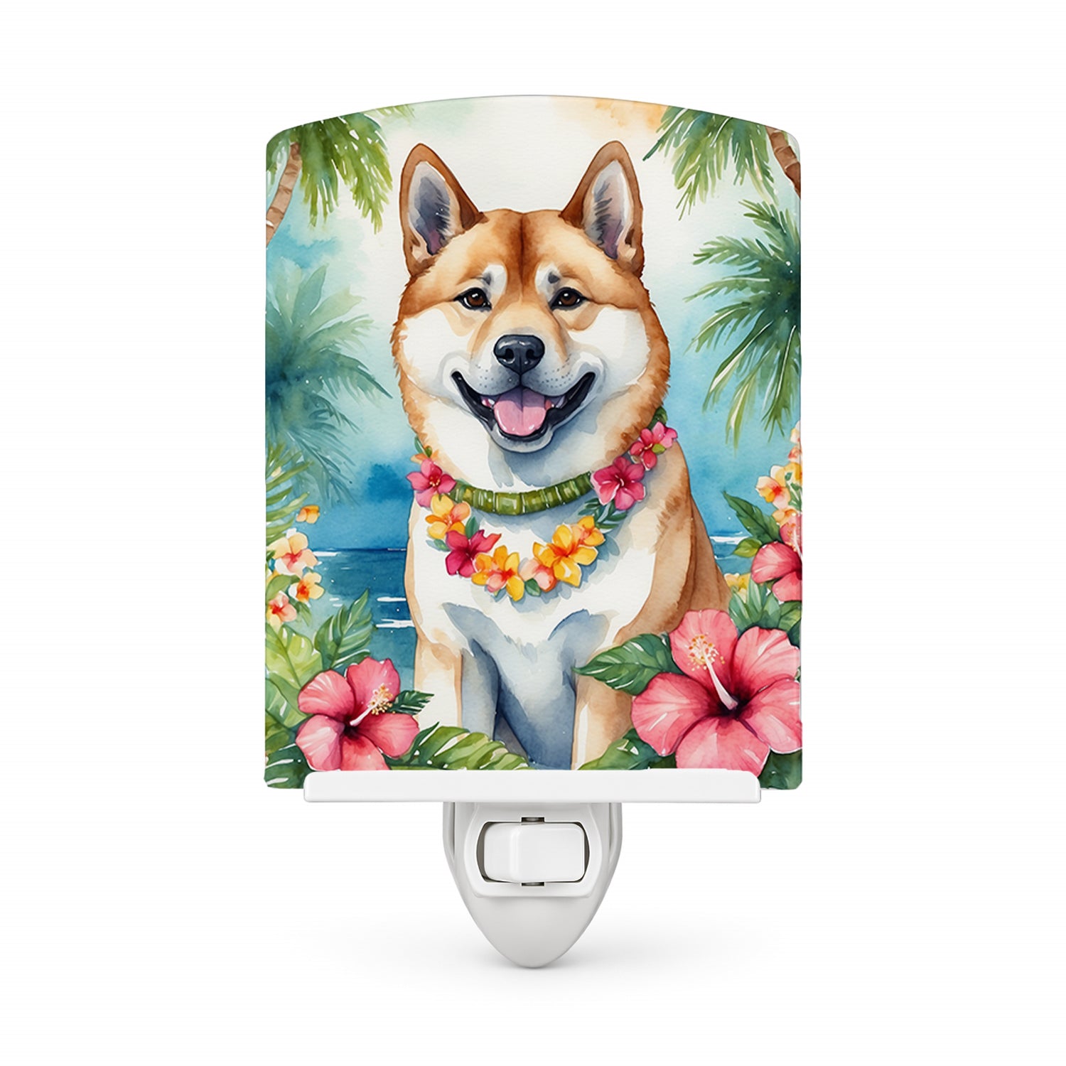 Akita Luau Ceramic Night Light Compact, UL-Certified, Ideal for Bedroom, Bathroom, Nursery, Hallway, Kitchen, 6x4x3, Multicolor