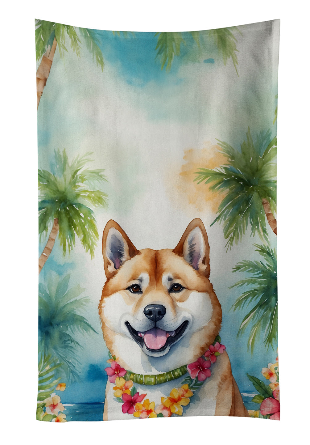 Akita Luau Kitchen Towel Velour Plush Front and Cotton Loop Back Machine Washable