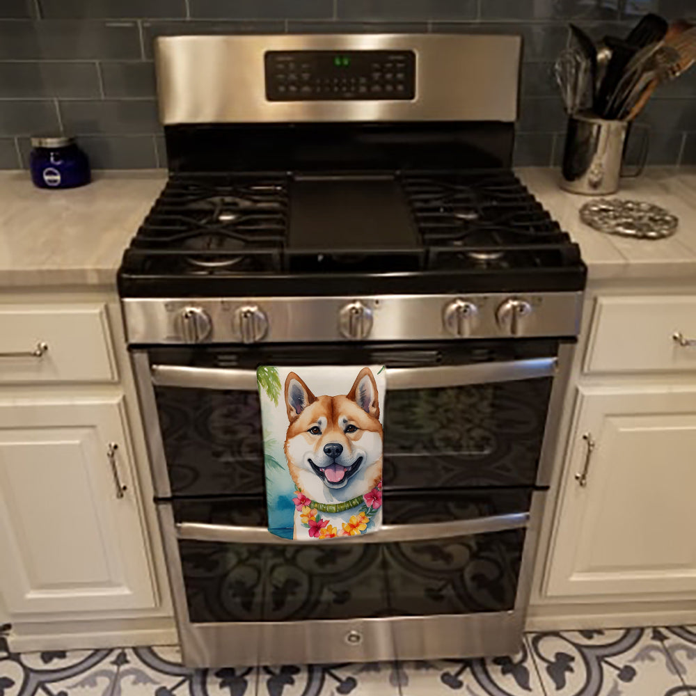 Akita Luau Kitchen Towel Velour Plush Front and Cotton Loop Back Machine Washable