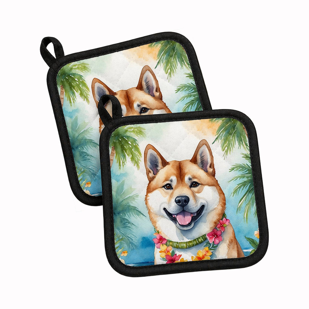 Akita Luau Pot Holder Set of 2 Heat Resistant Quilted Hot Pads 7.5 x 7.5 Inch, Insulated Kitchen Trivets for Cooking & Baking