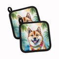 Akita Luau Pot Holder Set of 2 Heat Resistant Quilted Hot Pads 7.5 x 7.5 Inch, Insulated Kitchen Trivets for Cooking & Baking
