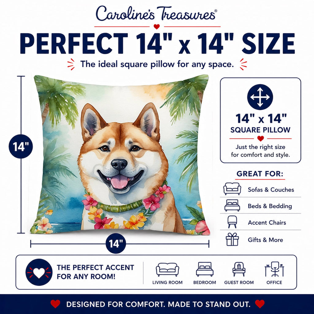 Akita Luau Decorative Throw Pillow 14x14 Indoor Outdoor Accent Cushion, Fabric Cover with Insert for Sofa, Bed, Porch & Living Room