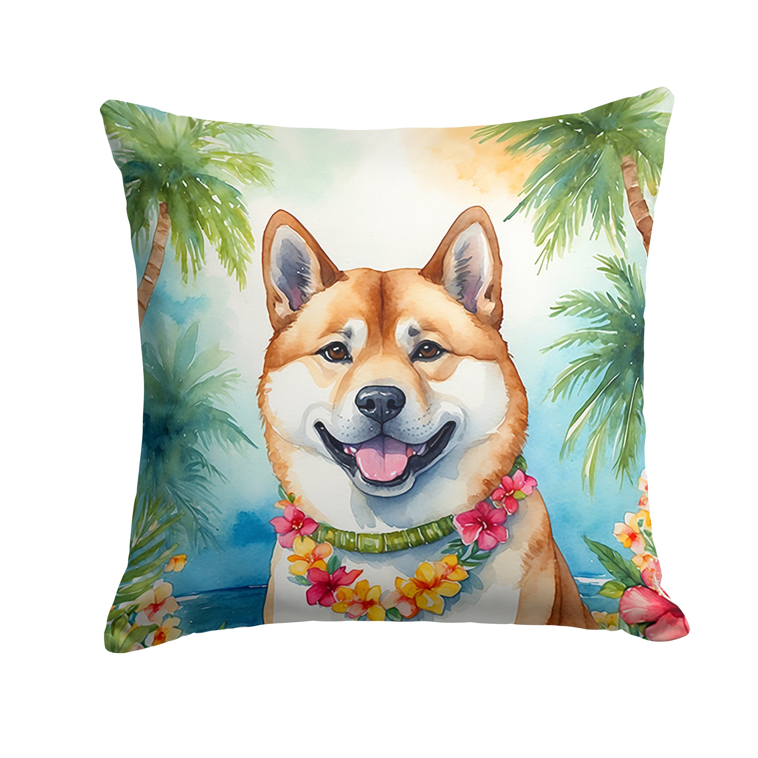 Akita Luau Decorative Throw Pillow 18x18 Indoor Outdoor Accent Cushion, Fabric Cover with Insert for Sofa, Bed, Porch & Living Room