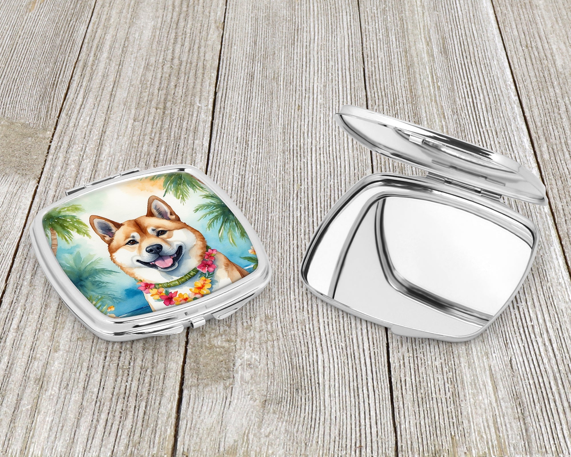 Akita Luau Compact Mirror Decorative Travel Makeup Mirror for Women Girls Gifts Pocket Makeup Mirror Folding Handheld