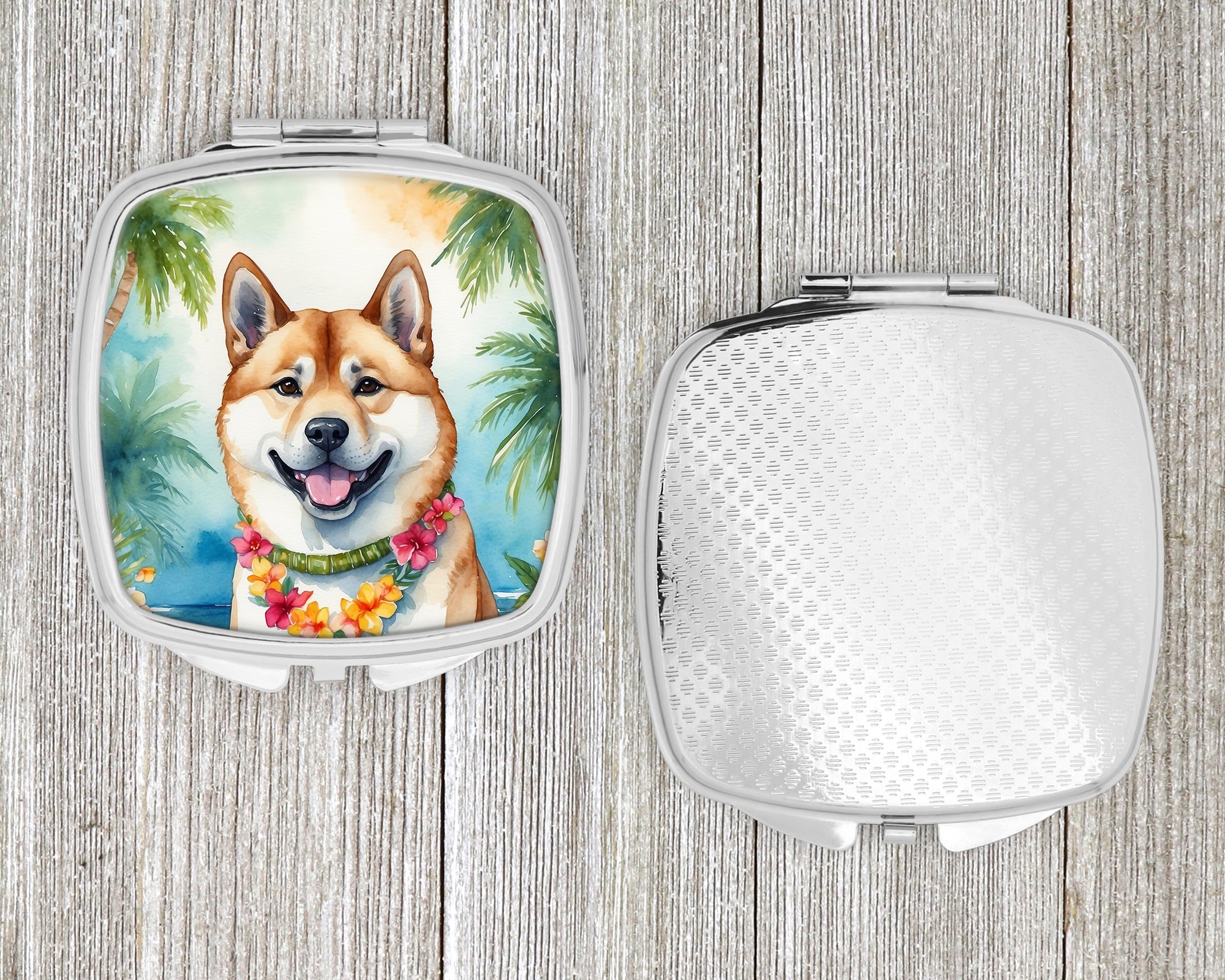 Akita Luau Compact Mirror Decorative Travel Makeup Mirror for Women Girls Gifts Pocket Makeup Mirror Folding Handheld