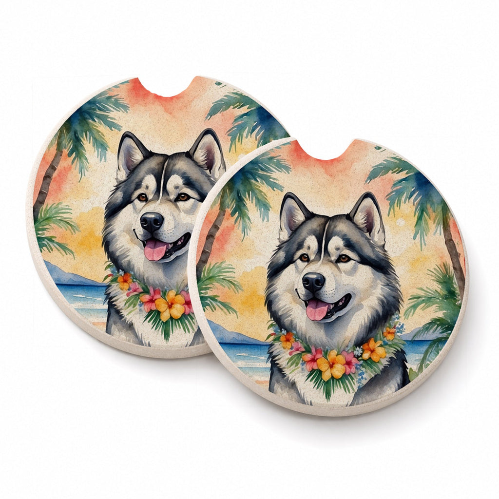 Alaskan Malamute Luau Set of 2 Cup Holder Car Coasters Absorbent Round Sandstone Coasters Gifts for Men or Women, 2.5, Multicolor