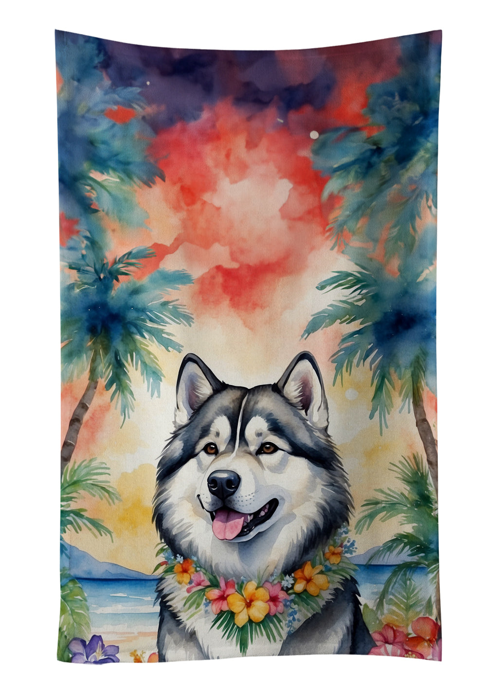 Alaskan Malamute Luau Kitchen Towel Velour Plush Front and Cotton Loop Back Machine Washable